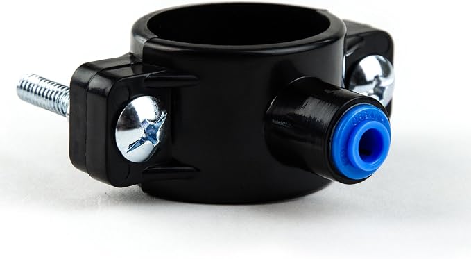 iSpring ADS1K Drain Saddle Valve Clamp with 1/4" Quick Connect Fitting for Under Sink Reverse Osmosis RO System Waste Water Line, Black