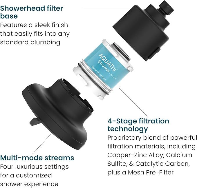 AquaTru Shower - Advanced Shower Filter Removes Impurities from Hard Water to Support Healthy Skin, Scalp, Hair, Reduce Breakage, and Enhance Your Beauty and Self-Care Routine (Matte Black)