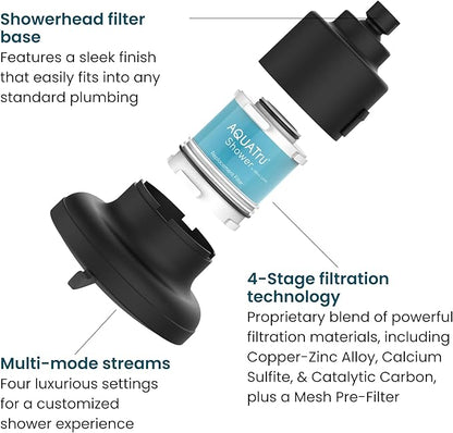 AquaTru Shower - Advanced Shower Filter Removes Impurities from Hard Water to Support Healthy Skin, Scalp, Hair, Reduce Breakage, and Enhance Your Beauty and Self-Care Routine (Matte Black)
