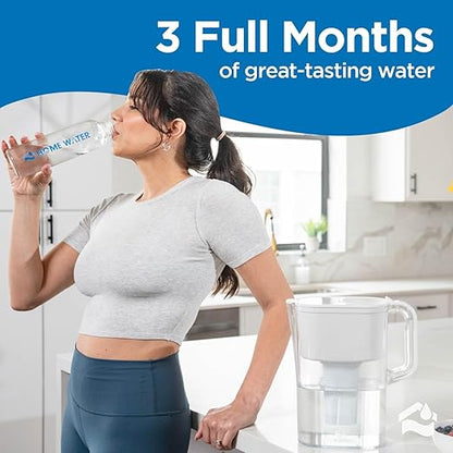 HOMEWATER 10-Cup Water Filter Pitcher (White) + 2 Replacement Filters Bundle – BPA-Free, High-Flow Carbon Filtration Pitcher, Refrigerator-Slim, Long-Life Filters (Up to 160 gals)