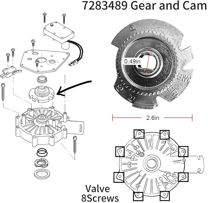 7384691 7286039 Water Softener Motor with Screws with 7283489 Cam and Gear for High Flow 1" systems, Original OEM Part