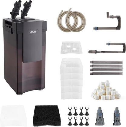 VEVOR 528GPH Canister Filter, 5-Stage External Aquarium Filter with Powerful Pump, Water Circulation Cleaning Machine with Media for Large Fish Tanks and Aquariums Up to 150 Gallons, for Freshwater