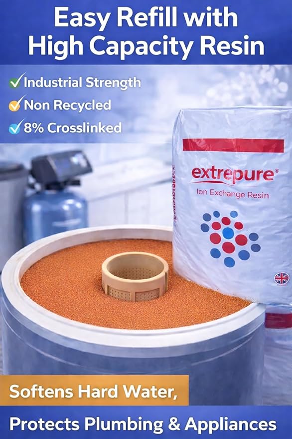 Premium Water Softener Resin 1 Cu Ft Replacement Media - 25L - 32,000 Grain Ion Exchange High-Capacity Cation Resin Beads - 7% Cross-Link Structure NSF Certified for Home Use