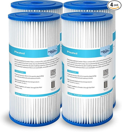 Membrane Solutions 50 Micron Pleated Water Filter Home 10"x4.5" Whole House Heavy Duty Sediment Replacement Cartridge Compatible with ECP10-1,ECP20-BB,R50-BBSA,FXHSC,CB1-SED10-BB (4 Pack)