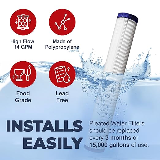 Clean Home Whole House Water Filter System – High-Capacity Carbon Filter for Chlorine & Chloramine Reduction, Up to 600,000 Gallons, Includes Pre-Filter Kit and Replacement Filter