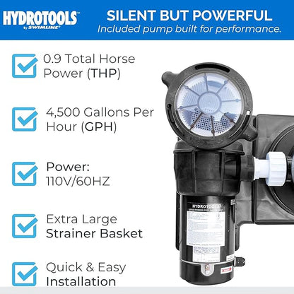 SWIMLINE HYDROTOOLS Model 70151 Extra-Flo Above-Ground Pool Cartridge Filter System - 40 Sq. Ft. Filtration Area, 0.9 THP, 4,500 GPH, 110V/60Hz Single Speed Pump for Pools up to 19,000 Gallons