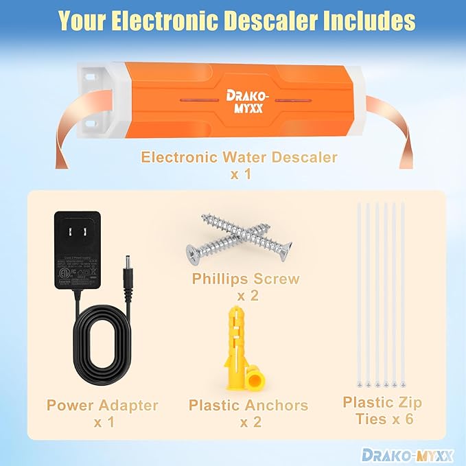 Electronic Water Descaler No Salt Water Treatment System for Whole House, Compatible With Pipes Up to 1 Inch (25.4 mm) in Diameter, Effectively Prevents Limescale Build-Up and Mineral Deposits