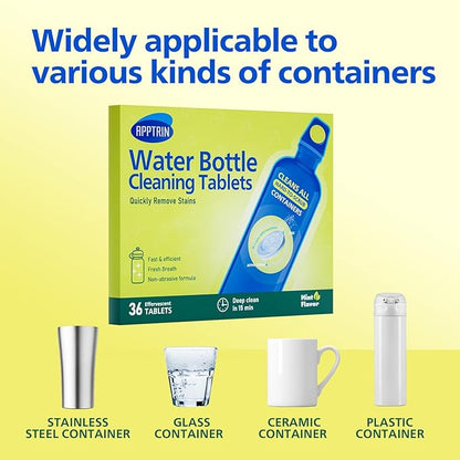 Water Bottle Cleaning Tablets, 36 Pack Bottle Clean Tablet Hydration Bladder Cleansing Tablets for All Plastics and Glass Drinking Containers