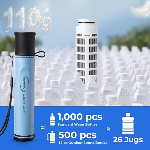 iSpring IFS-B Water Filter Straw, Washable & Reusable Filter Element, Electro-Adsorption&Carbon Block, Removes Microorganisms & Lead, SGS-Tested Portable Purifier for Camping, Hiking & Emergency