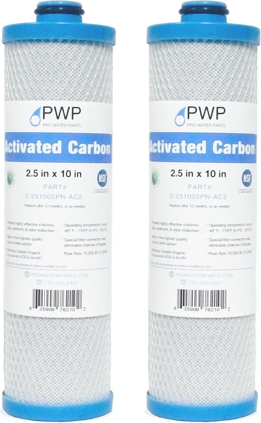 RV Water Filter Activated Carbon Block Push-Nipple Cartridge OEM 2.5 x 10" for RCS/FR1 Housing Replaces KW1 and FRE-10-BN (2)