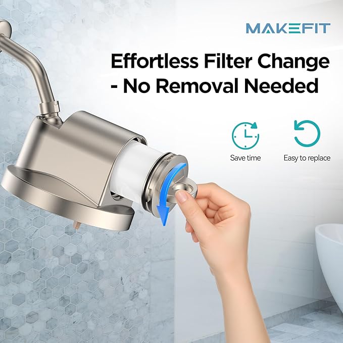 NSF Certified Filtered Shower Head - 5 Settings High Pressure Rain Shower Head for Hard Water Softener - Easy Install & Replace - Bathroom Showerhead to Remove Chlorine & Heavy Metals (Brushed Nickel)