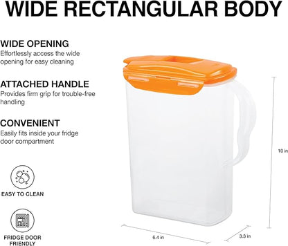 LocknLock Aqua Fridge Door Water Jug | Clear Pitcher | BPA Free Plastic Pitcher with Lid | 3 Quart Pitcher with Lid for Water, Juice, Tea & More Beverages, Orange