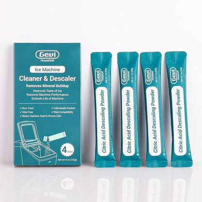 Gevi Household Ice Maker Descaling Powder | 4 Use & Individually Packed for Each Use | Organic Citric Acid Descaler Compatible with All Major Brands