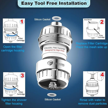 Pack of 2 FREZZEL Shower Filter Replacement Cartridges | Universal 17 Stage Shower Head Filter Refill for Showerhead Filter of Similar Design Hard Water Filter for Shower with Vitamin C Blocks Toxins