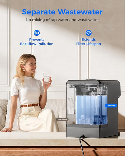 Waterdrop M6H Instant Hot Reverse Osmosis System Countertop Water Filter, 7-Stage, 3:1 Pure to Drain, Hot Water Dispenser with 5 Temperature Options, RO System with Glass Pitcher, BPA-Free