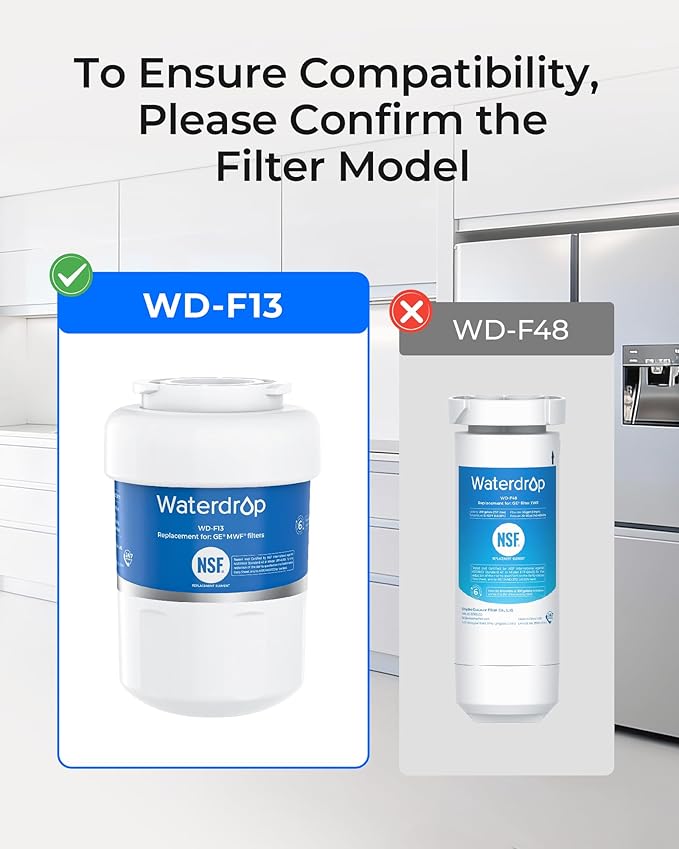 Waterdrop WD-F13 Replacement for GE® MWF® Water Filter, SmartWater® MWFP, GWF, HDX FMG-1, RWF1060, GSE25GSHECSS, 2 Filters(Package May Vary)
