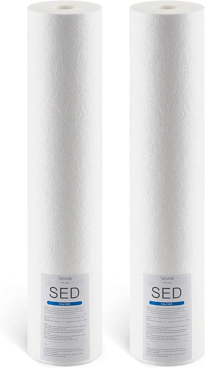 VEVOR Sediment Water Filter Cartridge, Universal Fit 20 x 4.5 Inch, 5 Micron SED Whole House Replacement Filter, 100,000 Gal Capacity, Reduces Sand, Rust, Dirt, and Particles, 2Pack