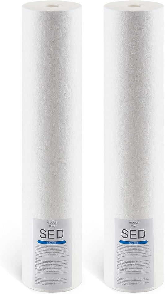VEVOR Sediment Water Filter Cartridge, Universal Fit 20 x 4.5 Inch, 5 Micron SED Whole House Replacement Filter, 100,000 Gal Capacity, Reduces Sand, Rust, Dirt, and Particles, 2Pack