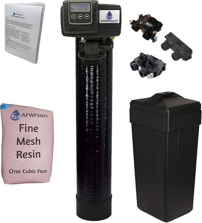 AFWFilters 1 Cubic Foot (32k) Whole Home Iron Pro Water Softener with Fine Mesh Resin, 3/4" Plastic MNPT Connection, and Black Tanks