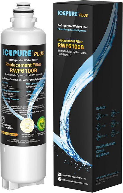 ICEPURE PLUS BORPLFTR50 Refrigerator Water Filter Replacement for Bosch Ultra Clarity Pro BORPLFTR55, 11032531, 12033030, 12028325, 11025825, B36CT80SNS, B36CL80ENS, WFC100MF, WFS200MF, 1PACK