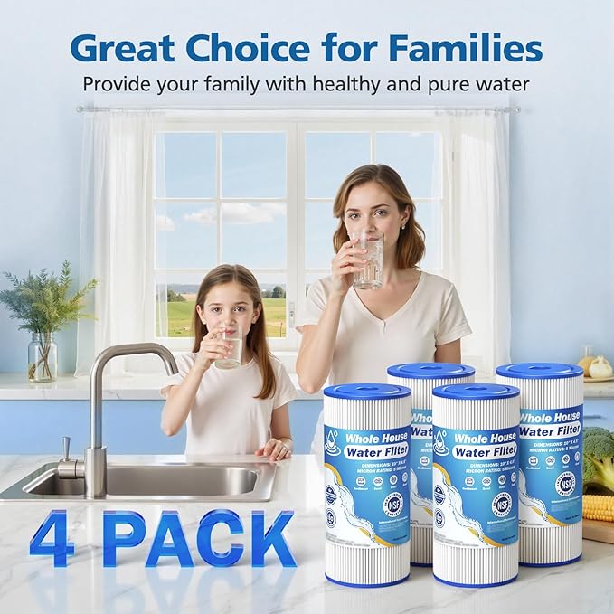 5 Micron 10" x 4.5" Whole House Water Filter Compatible with GE FXHSC, GXWH40L, Plumber W50PEHD, Culligan R50-BBSA, Pentek R50-BB, W10-PR, DuPont WFHDC3001, W50PEHD, High Flow Sediment Filters, 4 Pack
