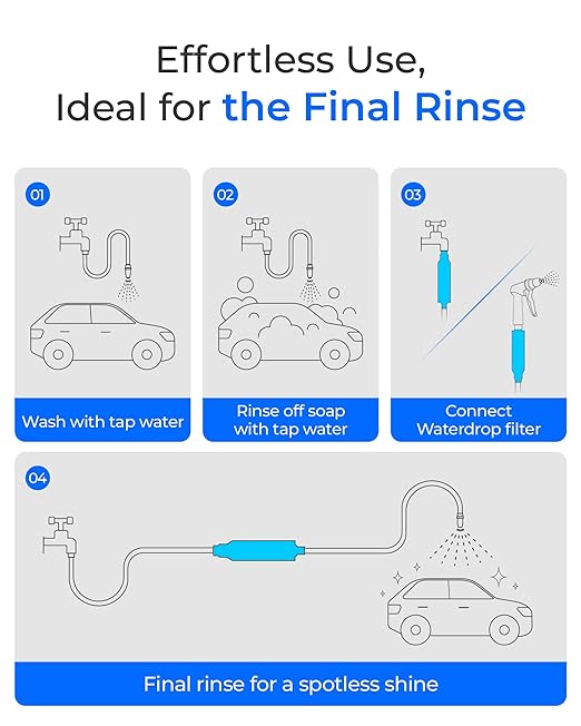 Waterdrop Hard Water Filter for Hose Car Wash, Water Deionizer for Car Washing, Window, Boat, Marine, Motorcycle, Yard Cleaning, Wash Spot Free, 4 Pack