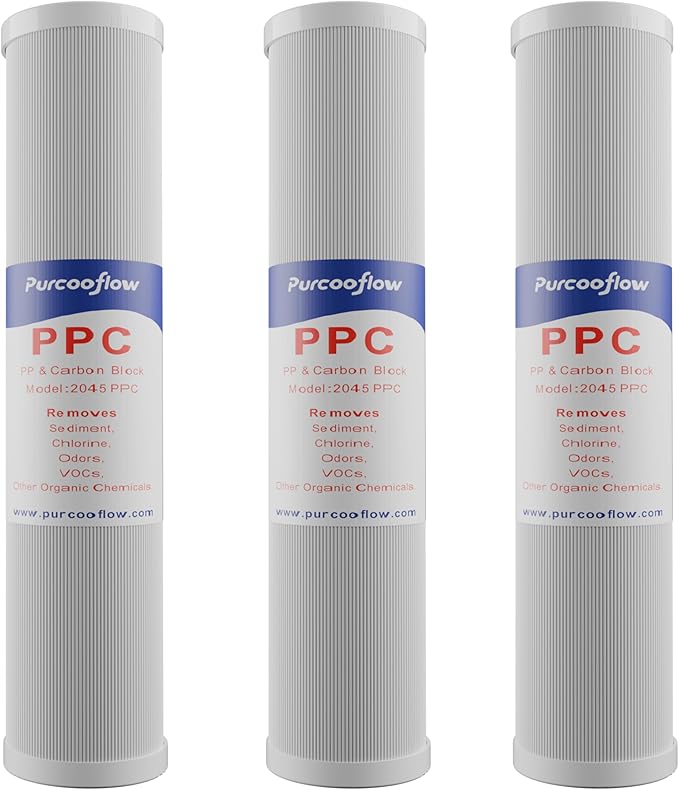 20x4.5 Inch PPC Composite Water Filter, 2-in-1 Pleated Sediment & CTO Carbon Block, Reduces Sand, Rust, Chlorine & Odor, 5 Micron Replacement