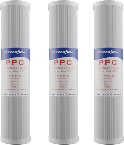 20x4.5 Inch PPC Composite Water Filter, 2-in-1 Pleated Sediment & CTO Carbon Block, Reduces Sand, Rust, Chlorine & Odor, 5 Micron Replacement