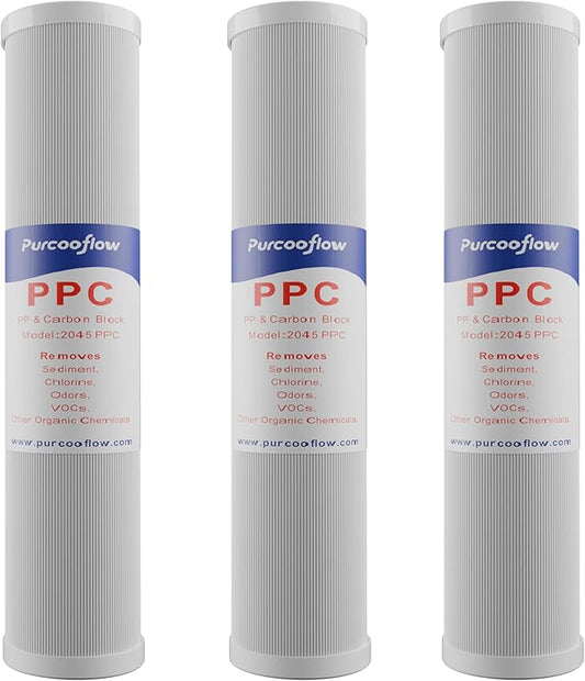 20x4.5 Inch PPC Composite Water Filter, 2-in-1 Pleated Sediment & CTO Carbon Block, Reduces Sand, Rust, Chlorine & Odor, 5 Micron Replacement