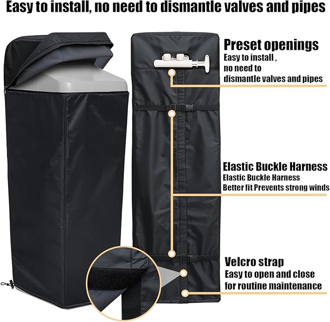 Water Softener Insulation Cover for Winter Heavy Duty With built-in anti-freeze Felt Outdoor Low-temperature Protection Cover for WHES30E / WHES40E Grain Softener and 350/420 Water Softener (Black)