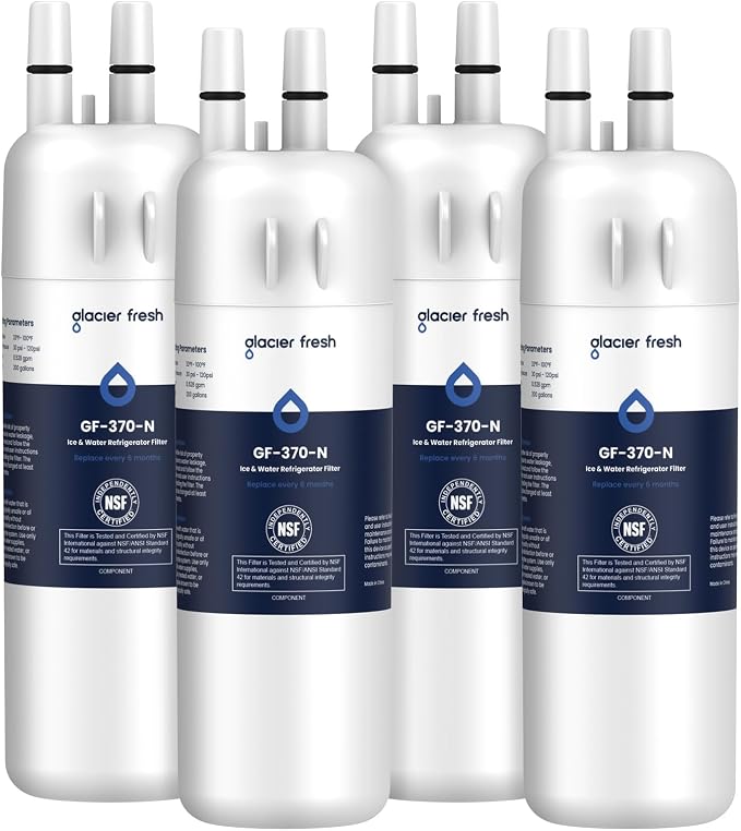 GLACIER FRESH EDR1RXD1 Water Filter Compatible with W10295370A, 4 Pack | WHR1RXD1, KAD1RXD1, Filter 1, W10295370, P4RFWB, P8RFWB2L, 46-9930, 46-9081 Refrigerator Water Filter