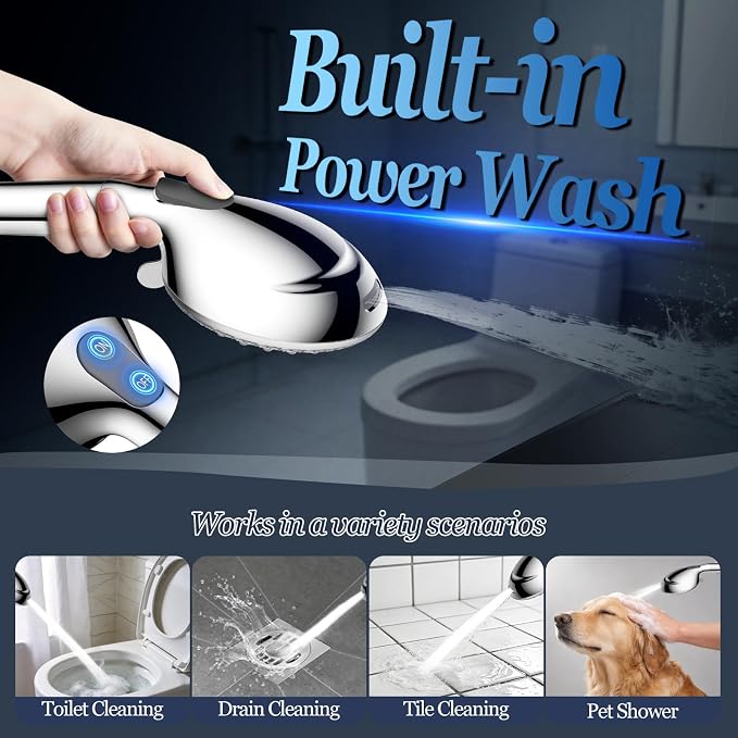 FEELSO Filtered Shower Head with Handheld, 9 Spray High Pressure Hand Held Showerhead with Filters, Water Softener Shower Heads for Hard Water with Leakproof Hose - Remove Chlorine -Power Wash for Pet