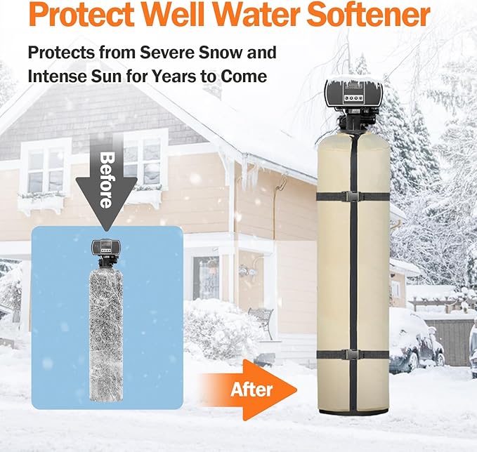 Water Softener Cover Outdoor, 3 Layers Insulation Protective Tank Jacket, Heavy Duty Water Softener Covers for Outside Units, 12''D x 52''H- Beige