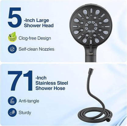 Filtered Shower Head with Handheld, 8 Spray Mode High Pressure Showerhead with Filters, Detachable shower head, Water Softener Filters for Hard Water, Remove Chlorine(N8HS702MB-NA)