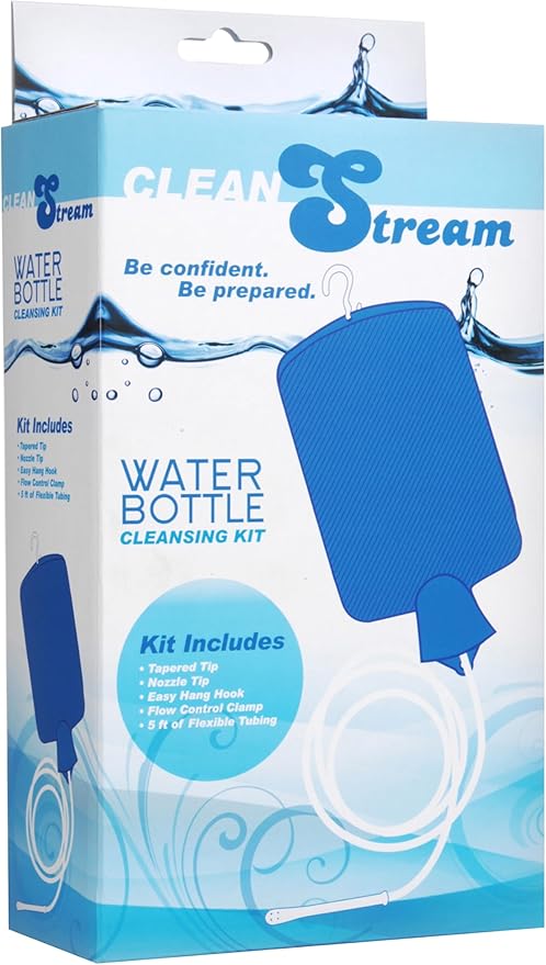 CleanStream Water Bottle Enema Cleaning Kit for Men and Women, 2 Quart Durable Rubber Bag with 5-Foot Flexible Tube, Tapered and Nozzle Tips Included, Flow Control Clamp, Hygienic Design