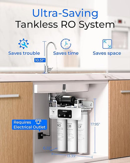 Waterdrop T3-C Reverse Osmosis Water Filter, NSF/ANSI 372 Certified, 8-Stage Under Sink RO Water Filter, 450 GPD Tankless Water Filtration System, 2:1 Pure to Drain, BPA Free, Plug-in Required