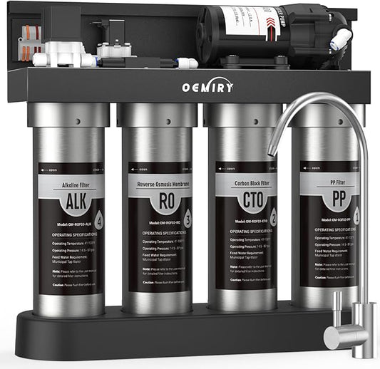 Alkaline UV Reverse Osmosis System Stainless Steel 500 GPD Tankless RO Water Filter 8 Stage Remineralization Under Sink Water Filtration with Faucet 2:1 Pure to Drain