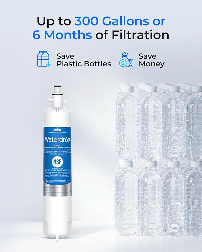 Waterdrop WD-F19C Replacement for GE® RPWFE®, RPWF (with CHIP) Refrigerator Water Filter, Compatible with GFE28GBLTS, GFE28GGKBB, GFE28GSKSS, PFE28KSKSS, PFE28KMKES, 2 Filters Package May Vary