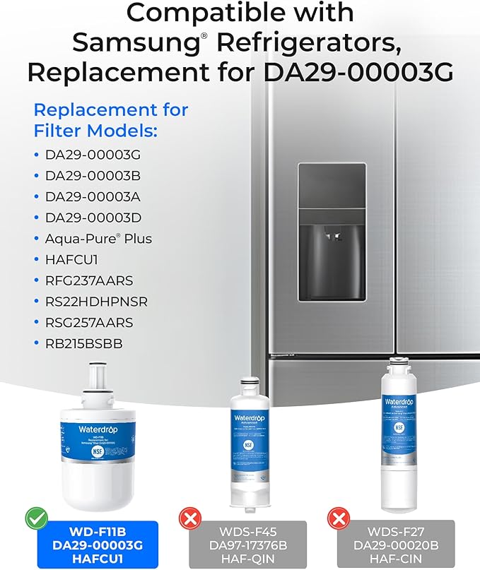 Waterdrop DA29-00003G Refrigerator Water Filter, Replacement for Samsung®, DA29-00003B, DA29-00003A, Aqua-Pure Plus, HAFCU1, RFG237AARS, FMS-1, RS22HDHPNSR, RSG257AARS, WSS-1 (Package May Vary)