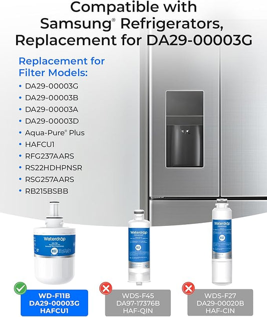 Waterdrop DA29-00003G Refrigerator Water Filter, Replacement for Samsung®, DA29-00003B, DA29-00003A, Aqua-Pure Plus, HAFCU1, RFG237AARS, FMS-1, RS22HDHPNSR, RSG257AARS, 3 Filters (Package May Vary)