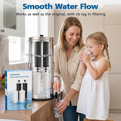 Water Filter Replacement Compatible with Ber-key ® BB9-2 Gravity System | Coconut Shell Activated Carbon for 250+ Contaminants, 4 Black Carbon Filters + 2 White Fluoride Filters