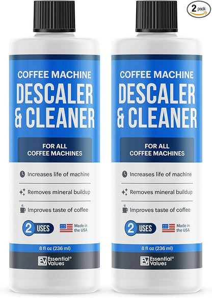 Essential Values Descaling Solution for Delonghi Keurig Breville Nespresso (4 Uses) - Coffee Machine Descaler Cleaner - Liquid To Descale Automatic Coffee Makers & Espresso Machines