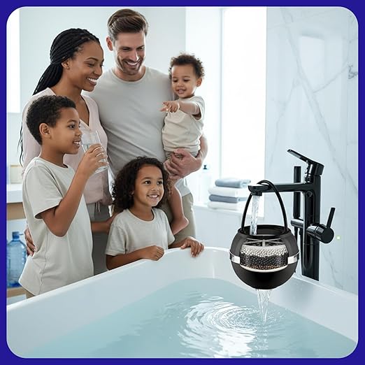 Crystal Quest Bath Ball Filter for Tub Faucet, Bathtub Water Filter, BPA-Free Bathtub Filter, Removes Chlorine, Lead & Impurities, Improves Skin, Hair & Nails, Long Lasting, Fits Most Tubs - Black