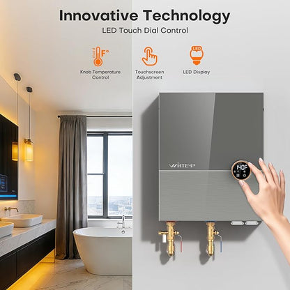27kW Tankless Water Heater Electric 240V, On Demand Hot Water, Automatically Maintains Water Temperature, Up to 6.5 GPM, WiFi Control, ETL Eertified, Eco, WM27V Plus