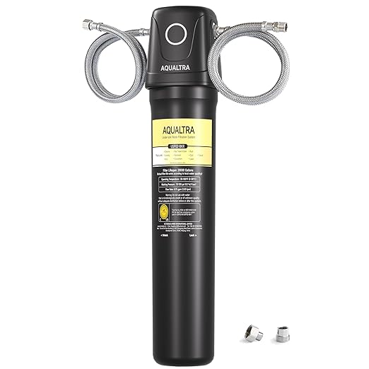 AQUALTRA USF02-BK Under Sink Water Filter System, 20K Gal, NSF/ANSI/CAN 372 Certified, Reduces PFOA, PFOS, Chlorine, Lead, Mercury, Chloramine, Fluoride, Microplastics Particles, Bad Taste & Odor