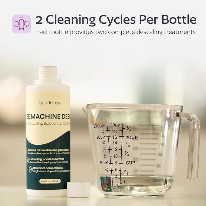 GoodCups Coffee Machine Descaler Solution, 8.45 fl oz (250 mL), Universal Descaling Liquid for Keurig, Nespresso, Breville, Ninja, Espresso & Drip Coffee Makers, 2 Cleaning Cycles