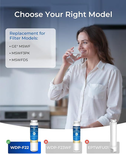 Waterdrop Plus MSWF NSF 401&53 Certified Refrigerator Water Filter | Reduce PFAS and lead, Replacement for GE® MSWF, 101820A, 101821B, RWF1500A, MSWF3PK, MSWFDS, PC46783, PS1559689, WR02X12345
