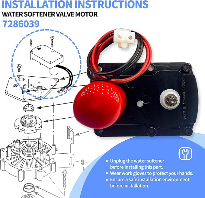 7286039 Water Softener Valve Motor with Gear 7283489 Replaces Old Part Numbers: 7281291,7384691,7234731,WS26X10021,WS26X21821,Fit for Softener Systems
