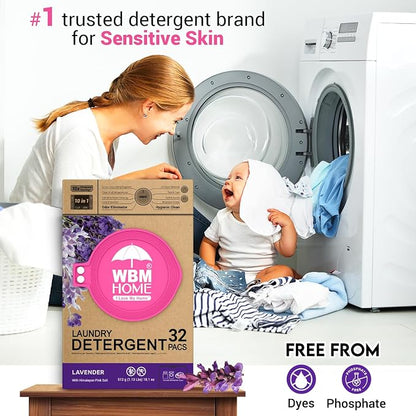 WBM 10-in-1 Laundry Detergent Pods, Fabric Softener with Lavender Extracts, High-Efficiency Laundry Pods with Powerful Stain Lifter Technology - 32 Count Bag