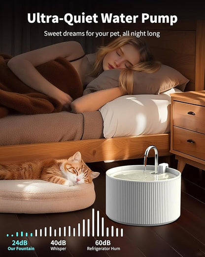 Ceramic Cat Water Fountain, 2.2L/74oz Automatic Pet Drinking Fountain for Indoor Cats and Small Dogs, Ultra Quiet, BPA-Free, Cat Water Dispenser with Filter – Easy to Clean